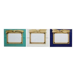 Beadboard With Burlap Bow 4X6 Photo Frames Set of 3 Teal White and Navy